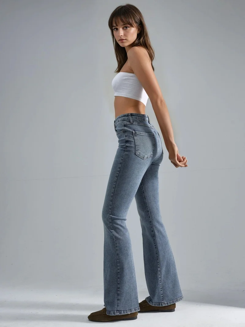 Hiccup Light Blue Denim High Waist Flare Jeans for Women | Best Price UAE